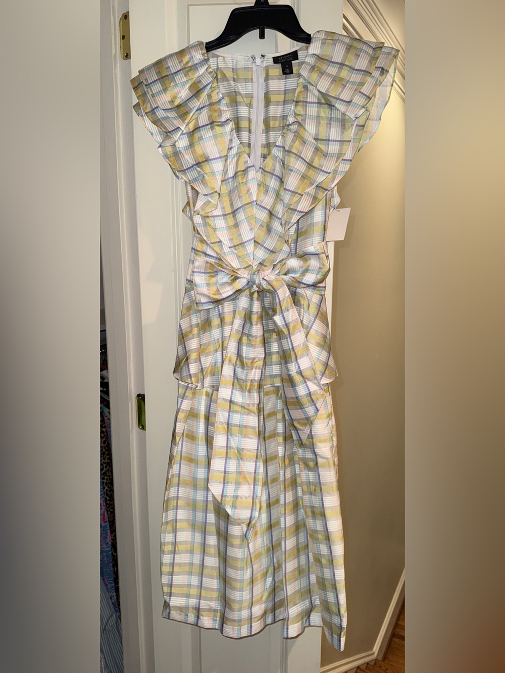 Plaid Ruffle Tie front/back, NWT Halogen x Atlantic-Pacific